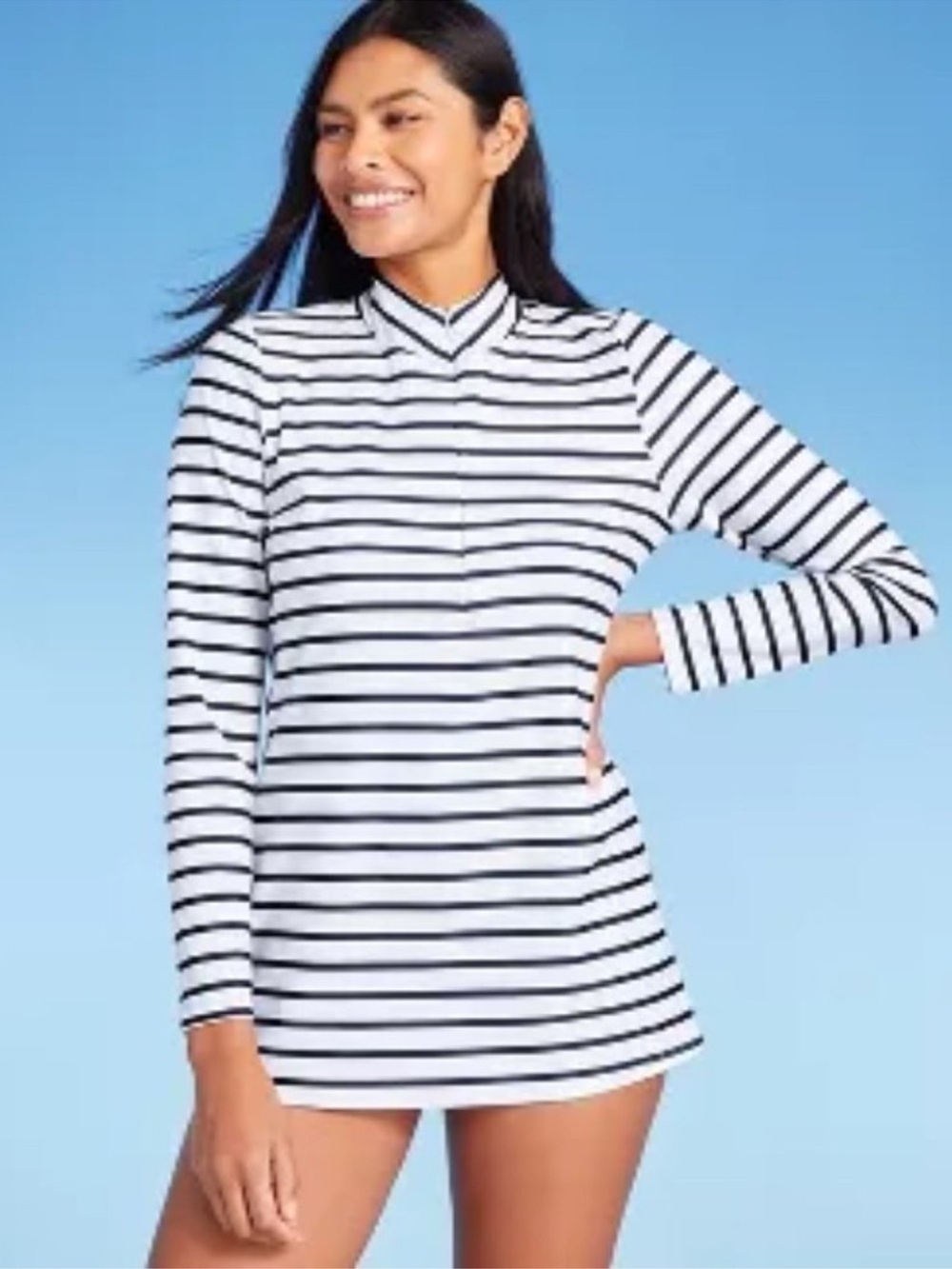 Kona Sol UPF Blue White Striped Tunic Rash Guard Size Medium